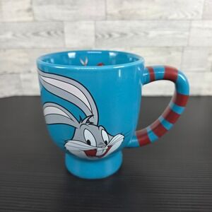 Six Flags Looney Tunes Bugs Bunny Blue Striped Handle Coffee Mug Souvenir Cup